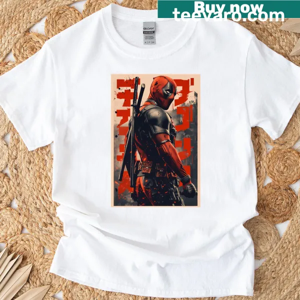 Vintage style Deapool graphic T-shirt featuring a detailed poster design