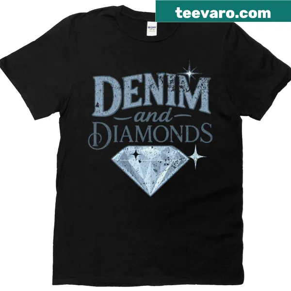 Faded vintage T-shirt with denim and diamonds typography design