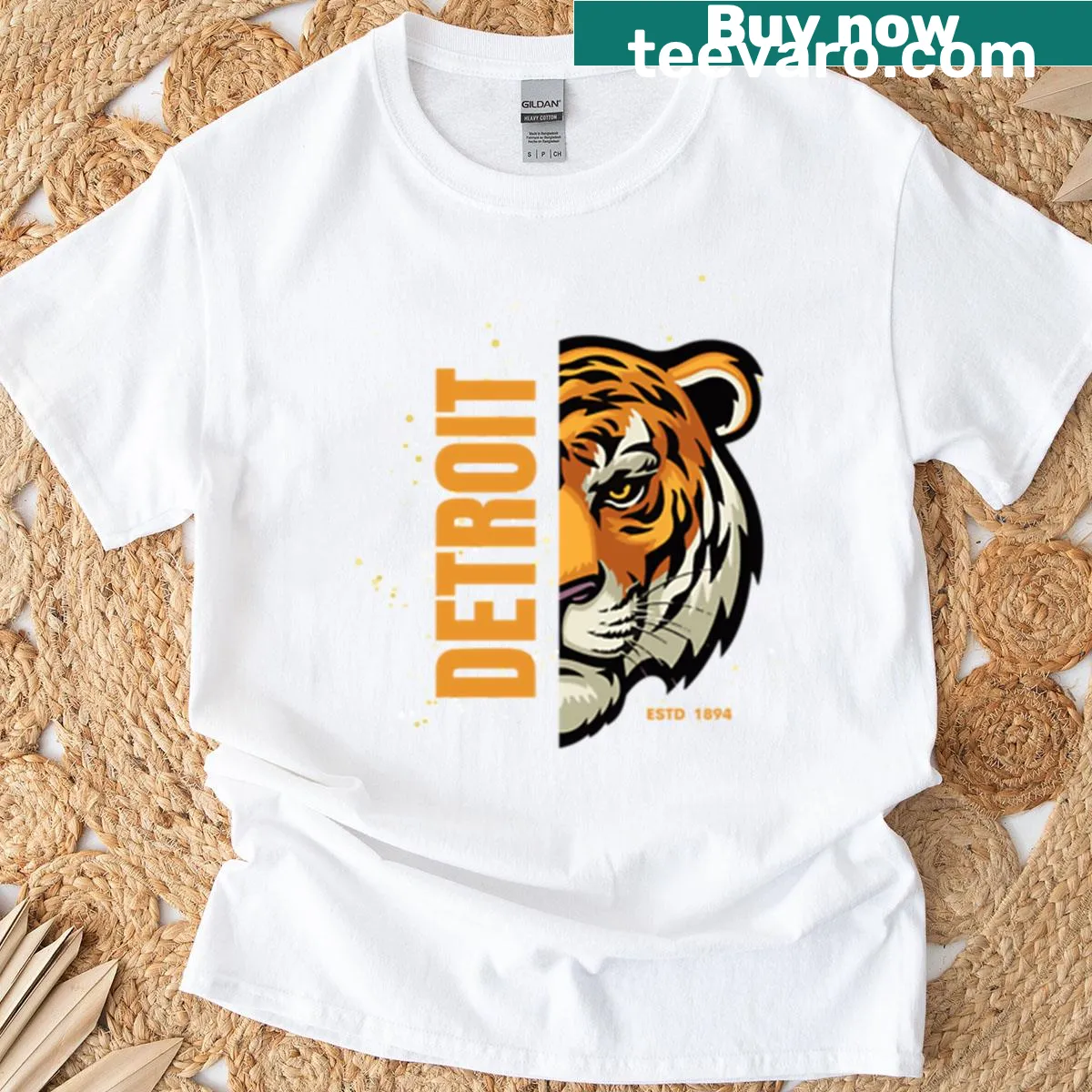 Detroit Tigers logo printed on a classic T-shirt — on a men's t-shirt