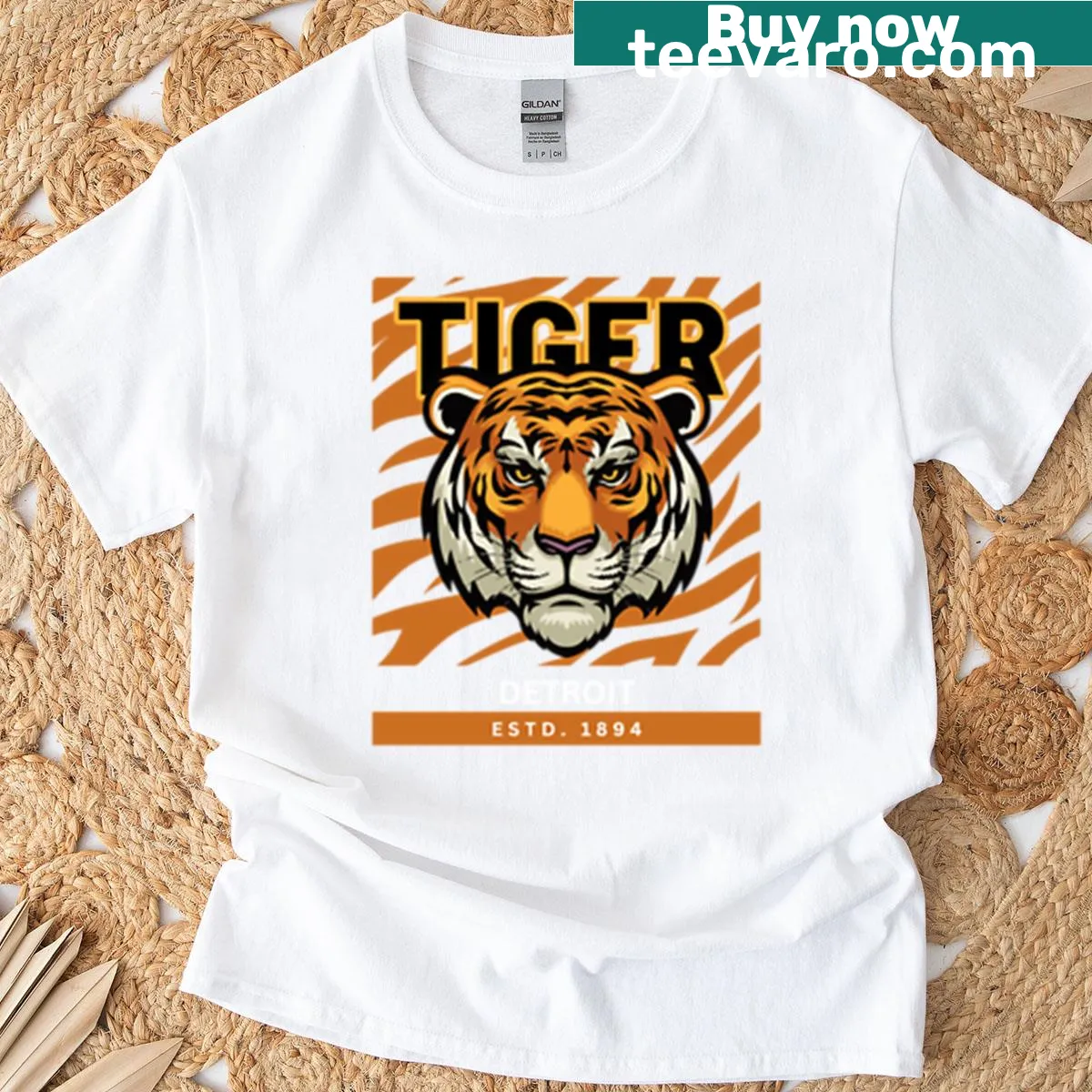 Striped design T-shirt inspired by the Detroit Tigers — on a men's t-shirt