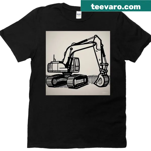 Doodle graphic of a big digger on T-shirt
