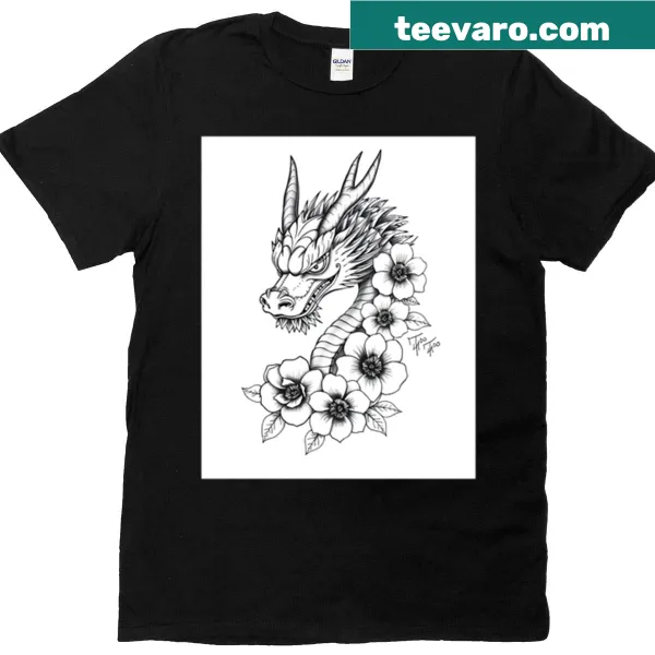 Illustrated T-shirt featuring beautiful dragon flowers.