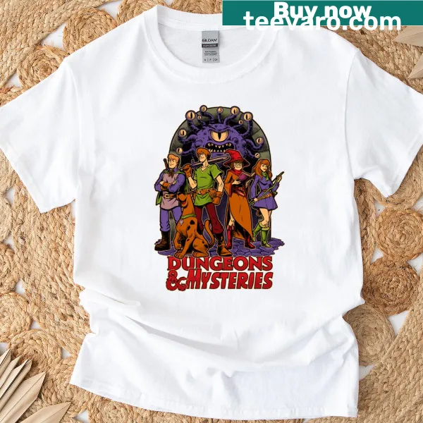Vintage cartoon dog design T-shirt with RPG theme