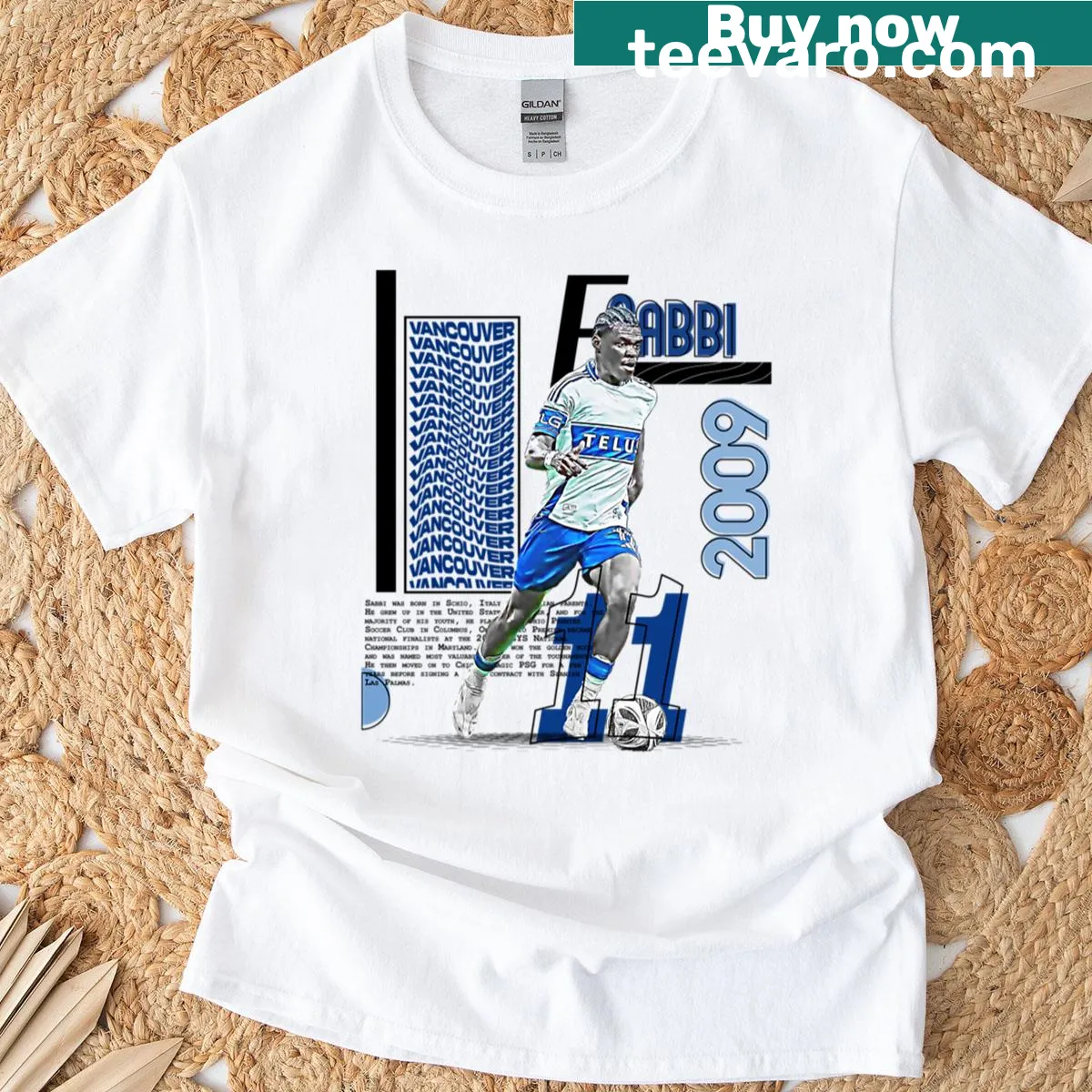 T-shirt featuring an illustrated soccer player — on a men's t-shirt