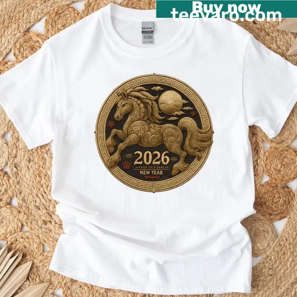 T-shirt with an embroidered style horse design for Lunar Year 2026