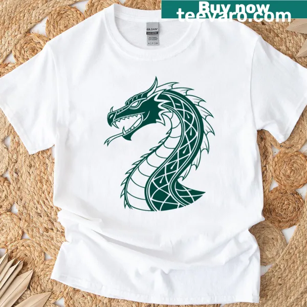 Norse-themed T-shirt with an emerald coil and symbols of Midgard