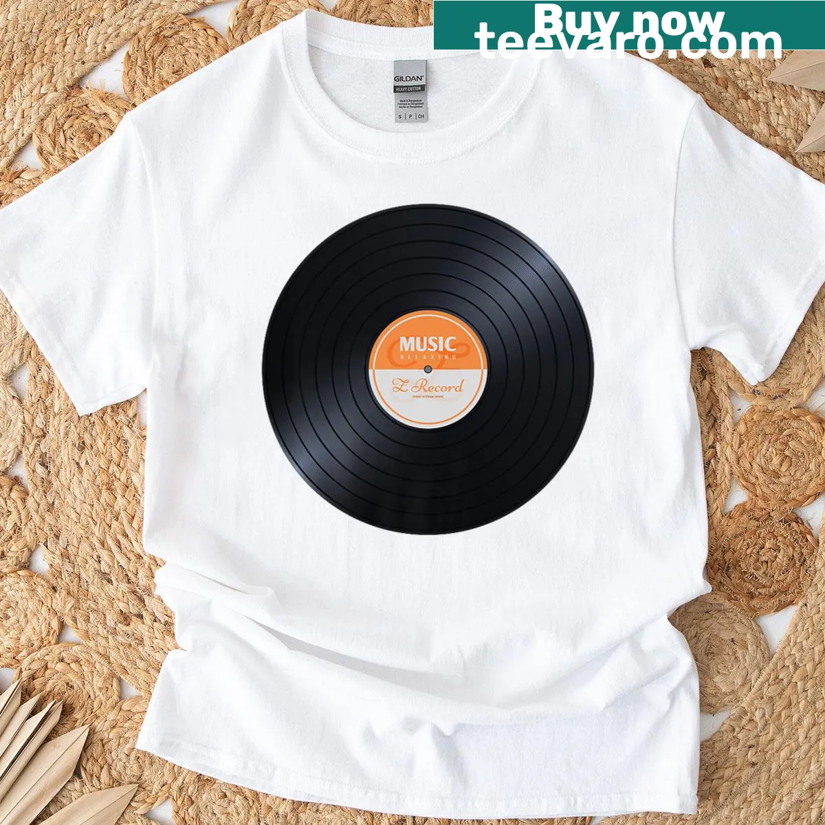 Vintage phonograph and vinyl record design on a t-shirt — on a men's t-shirt
