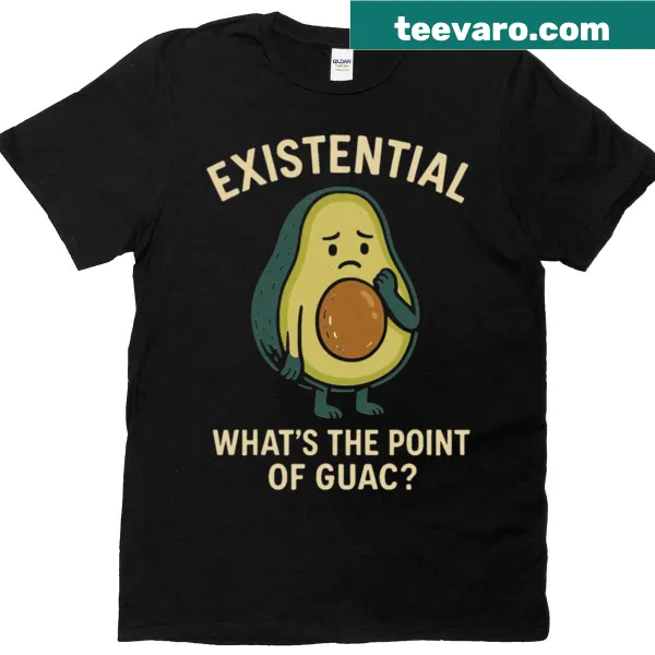 Whimsical t-shirt featuring the phrase 'What's The Point of Guac?' with an avocado graphic
