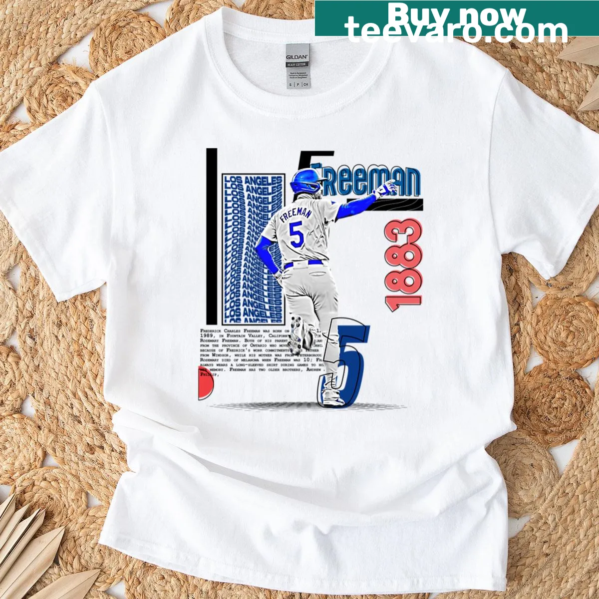Illustration of a baseball player on F Freeman t-shirt — on a men's t-shirt