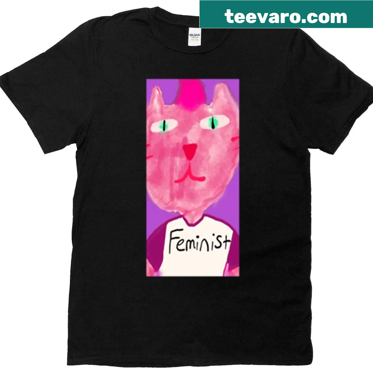 Illustration of a feminist cat with a playful expression on T-shirt — on a men's t-shirt