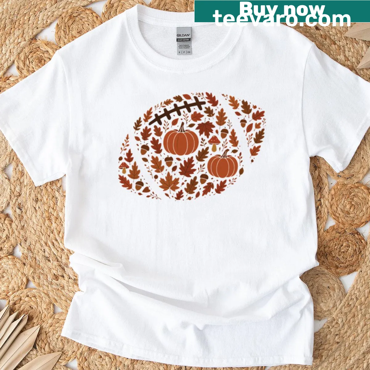 Floral and football-themed graphic t-shirt for game day — on a men's t-shirt