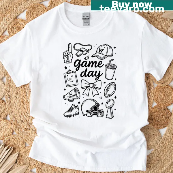 Playful doodles of football elements on a T-shirt