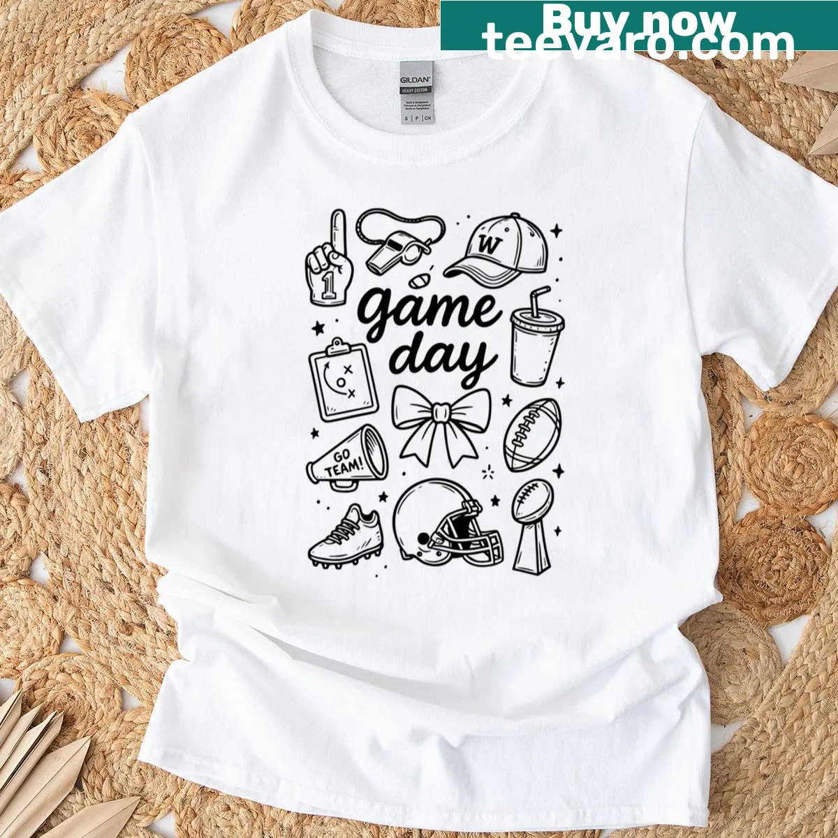 Playful doodles of football elements on a T-shirt — on a men's t-shirt