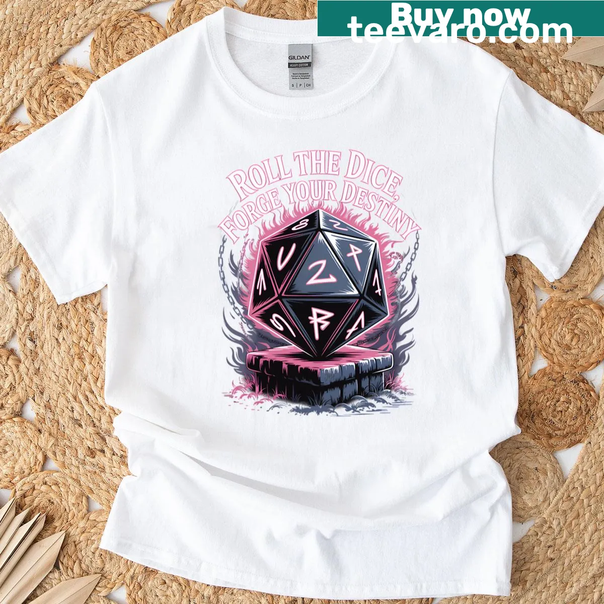 Runic dice graphic on an inspirational fantasy-themed t-shirt — on a men's t-shirt