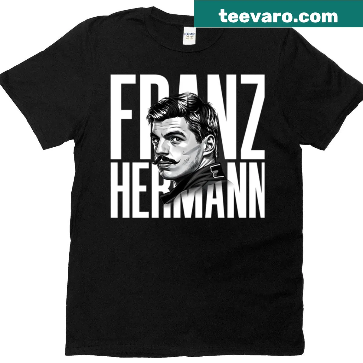 Vintage portrait of F1 driver Franz Hermann on a T-shirt — on a men's t-shirt