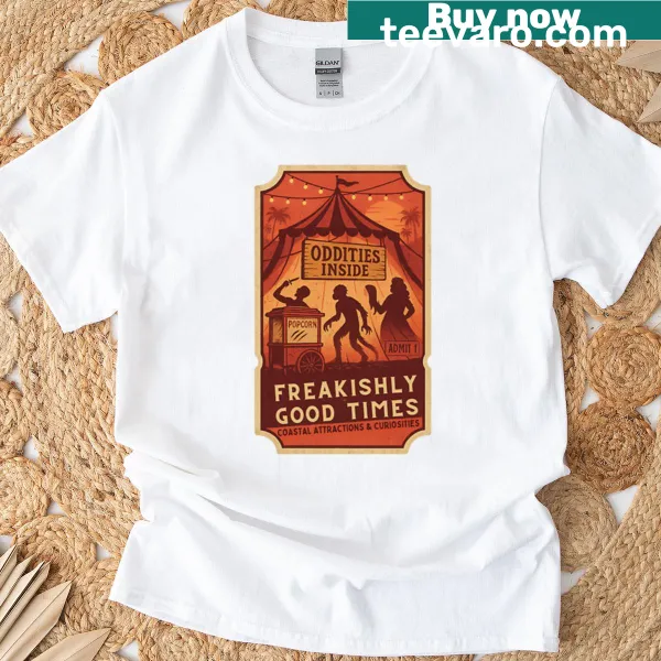 Illustration of Gibsonton carnival horror theme on t-shirt