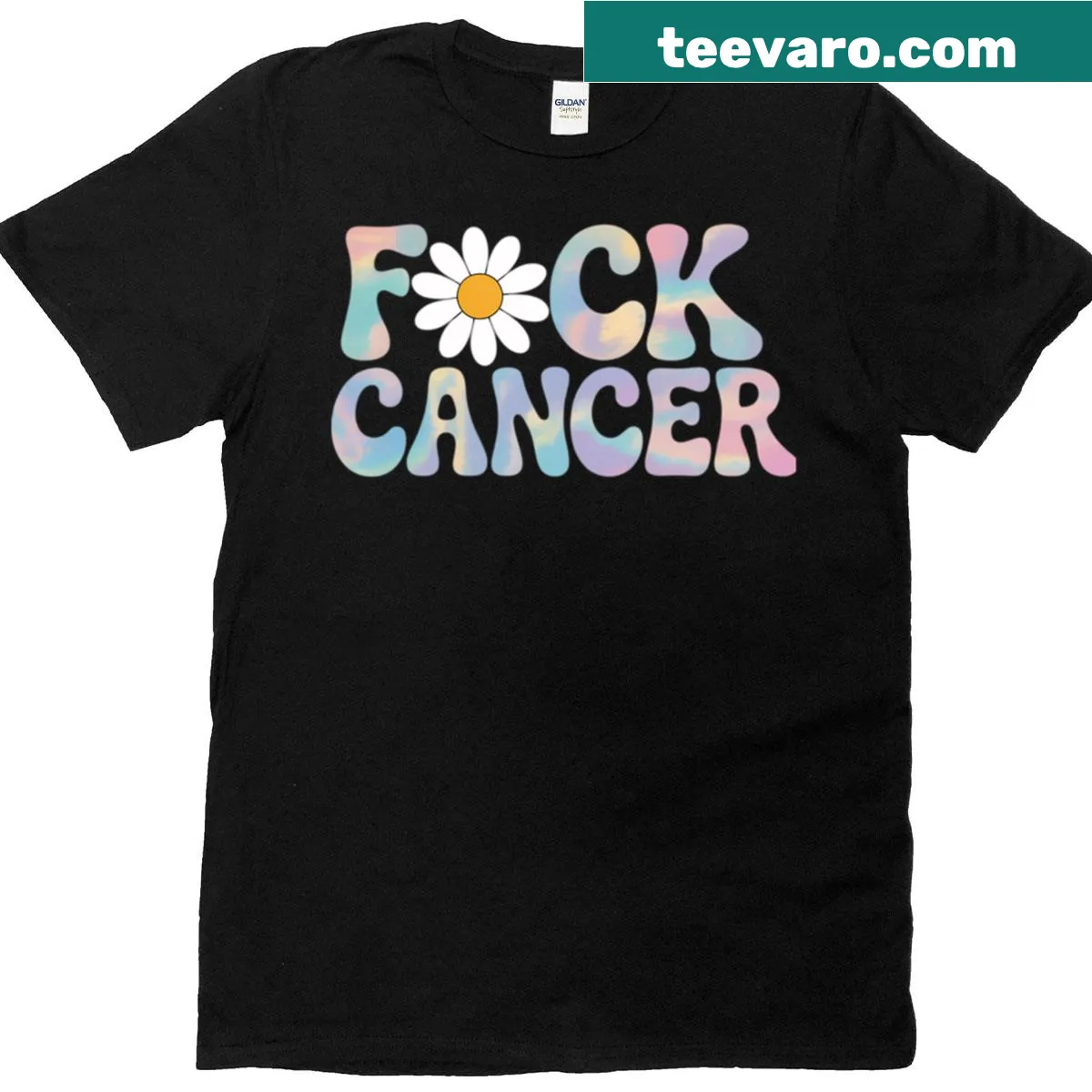 T-shirt with bold text advocating for cancer awareness — on a men's t-shirt
