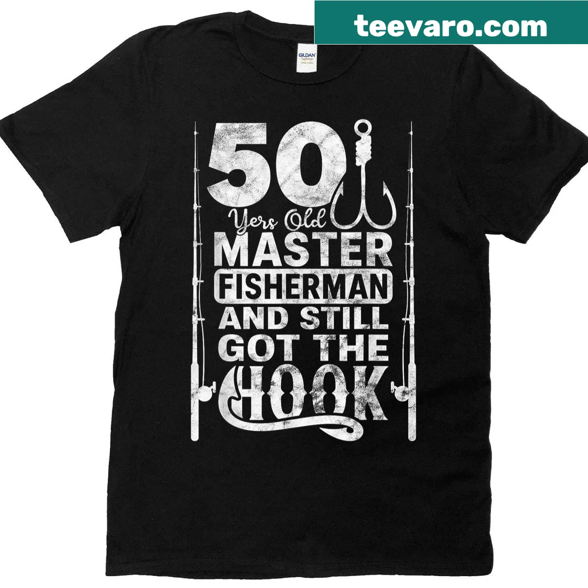 Vintage fishing graphic for 50-year-old dads on a t-shirt — on a men's t-shirt