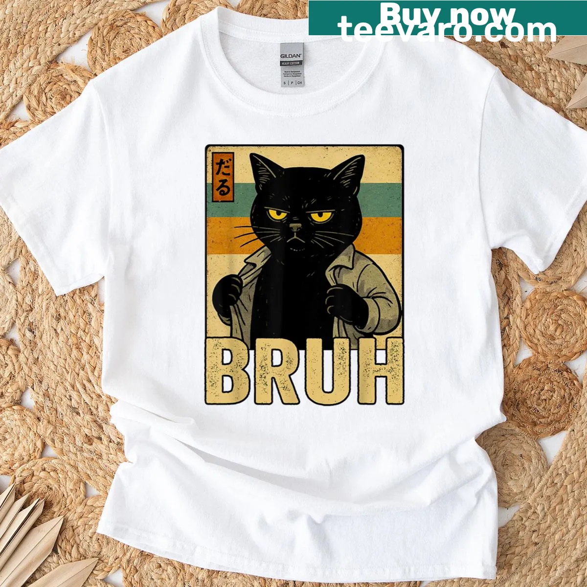 Humorous cartoon cat design with text for teens — on a men's t-shirt