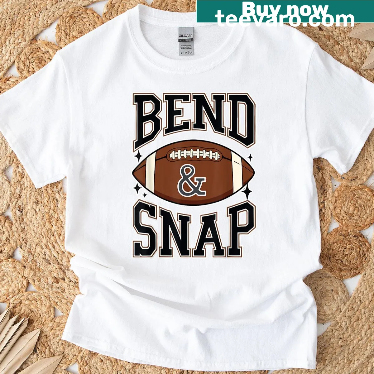 Cute football graphic with 'Bend And Snap' text on a t-shirt. — on a men's t-shirt