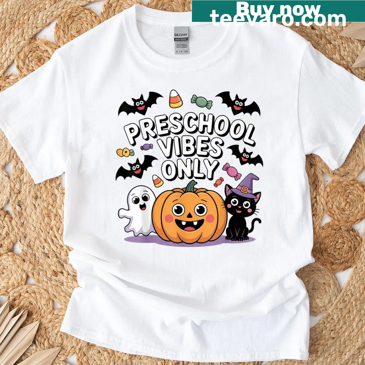 Cute Halloween-themed graphic t-shirt for preschoolers — on a men's t-shirt