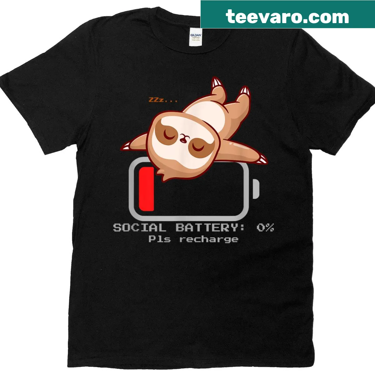 Humorous sloth graphic on introvert-themed T-shirt — on a men's t-shirt