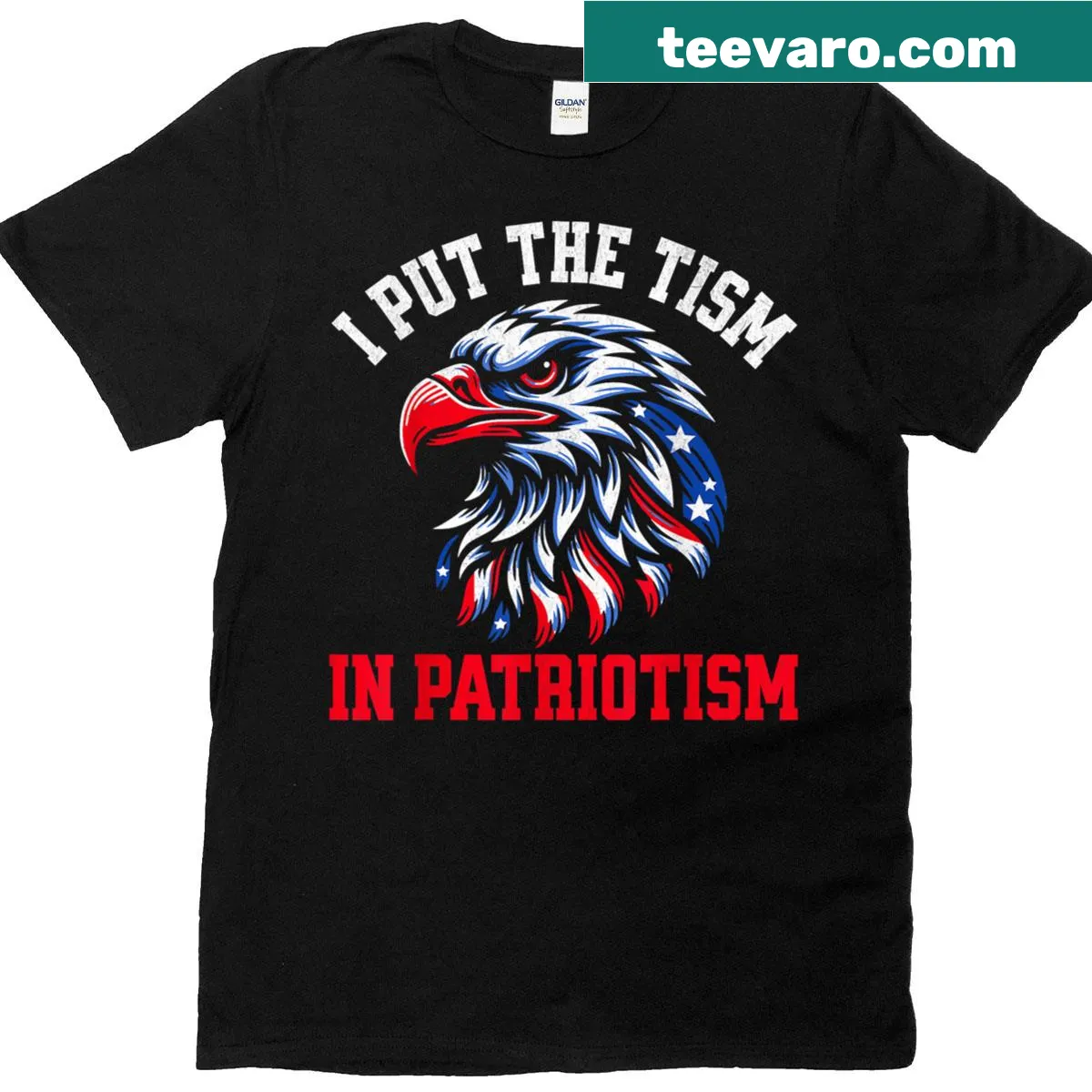 T-shirt featuring a humorous patriotic quote with an eagle design — on a men's t-shirt