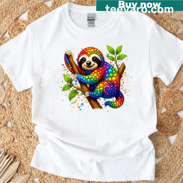 Cartoon sloths in polka dots on kids' T-shirt