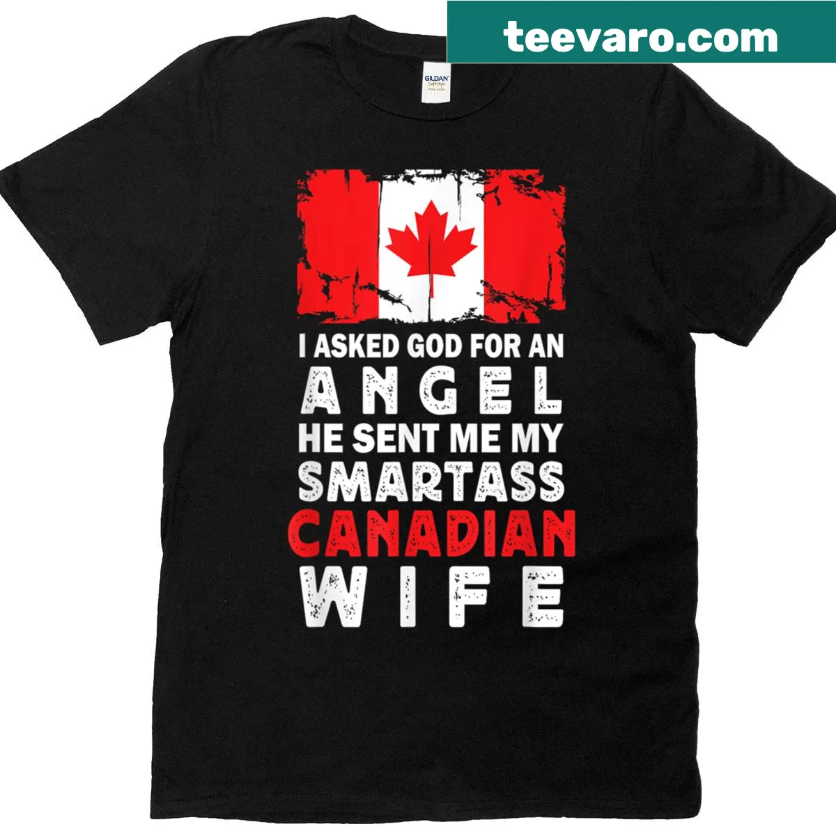 Funny Canadian wife t-shirt with Canada flag design — on a men's t-shirt