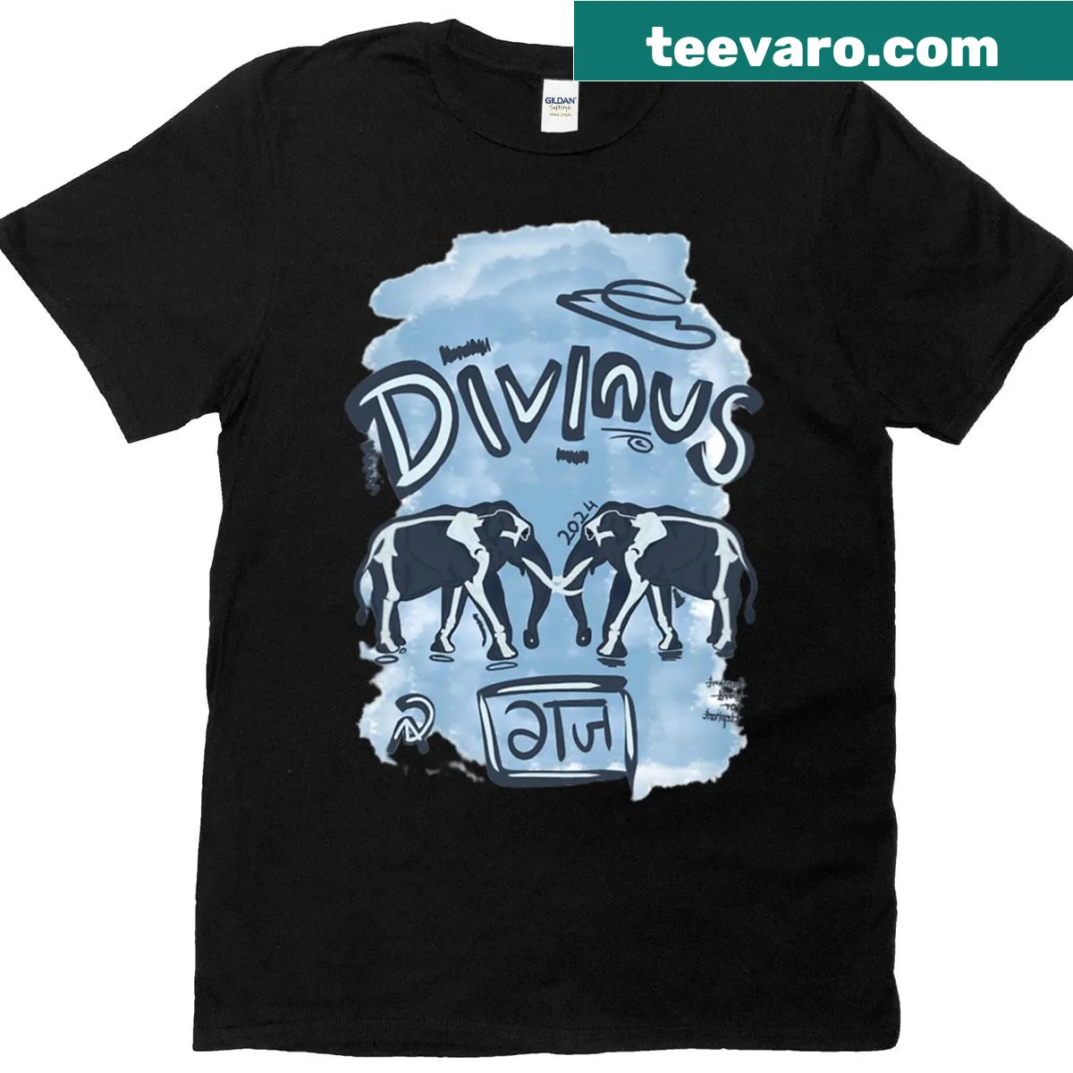 Hand-lettered design on Gaj Art t-shirt — on a men's t-shirt