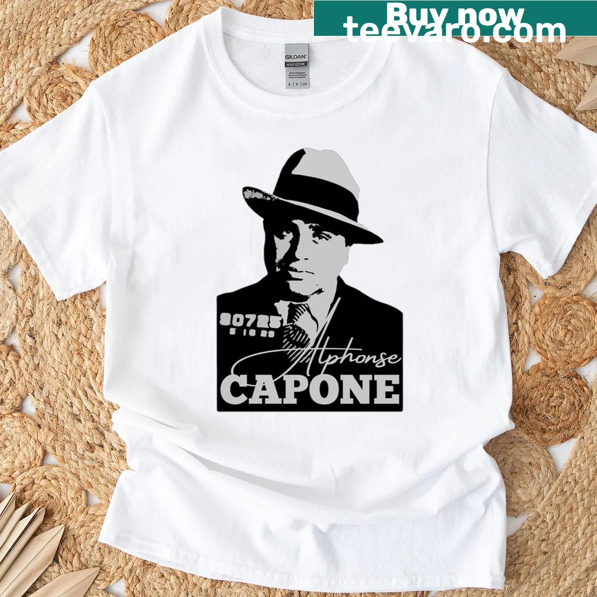 Vintage Al Capone mugshot T-shirt graphic — on a men's t-shirt