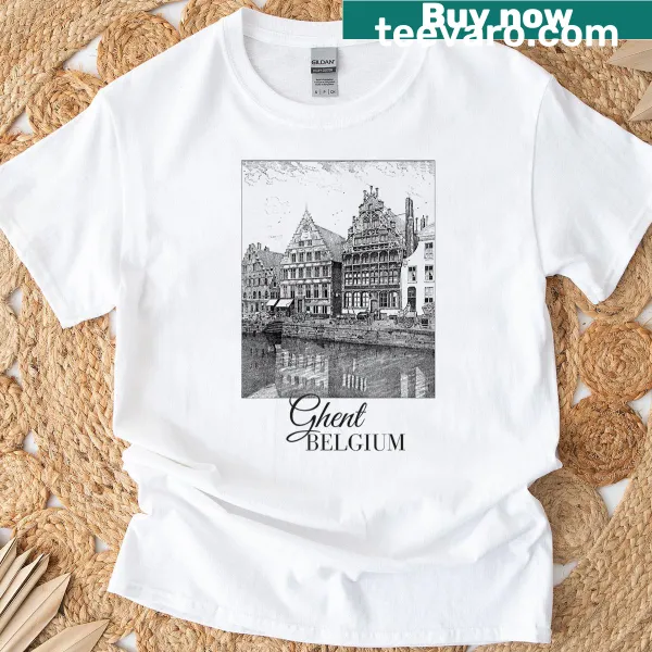 Vintage T-shirt featuring the Guildhall of the Free Boatmen in Ghent, Belgium