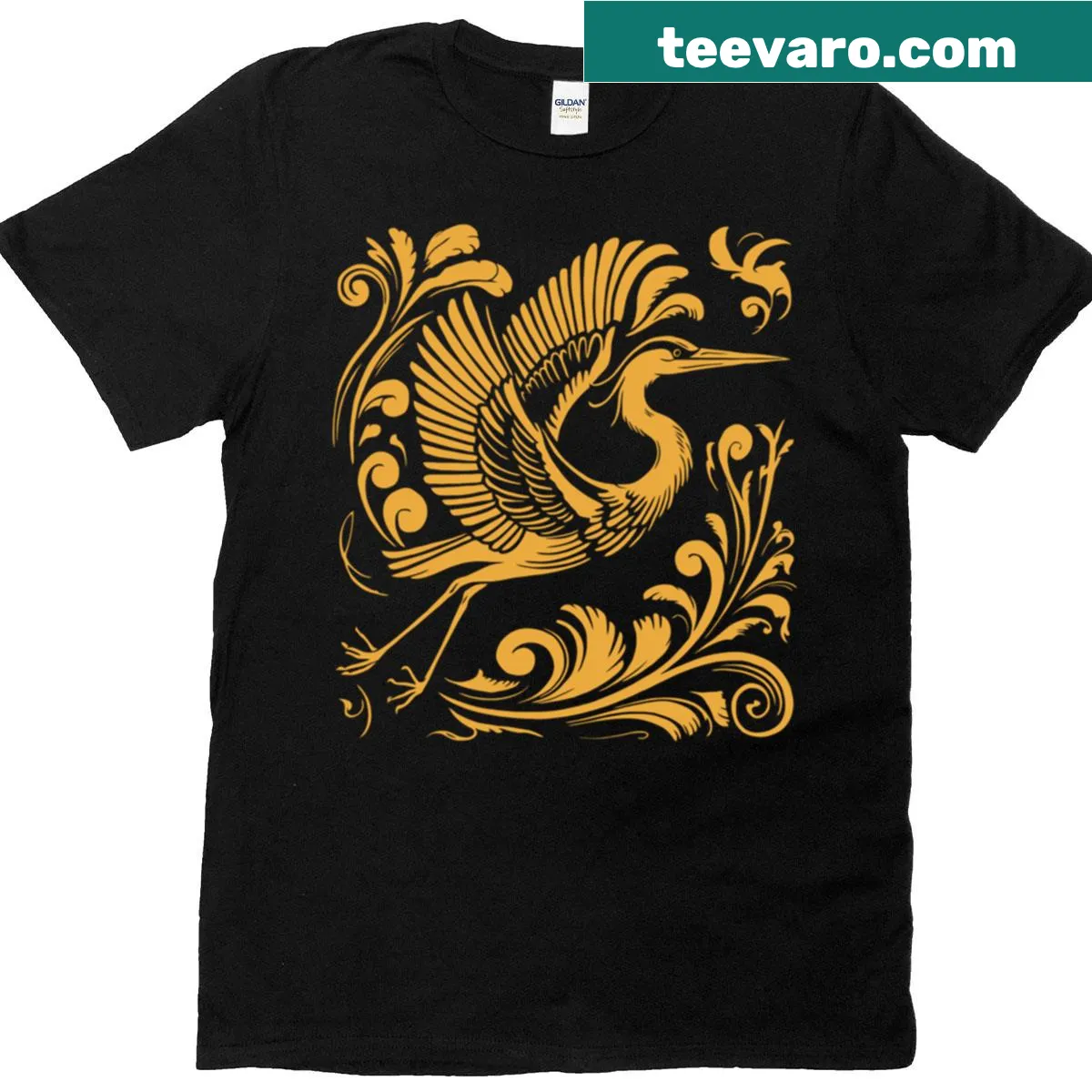 Vintage linocut T-shirt featuring a Great Blue Heron design for birdwatching — on a men's t-shirt