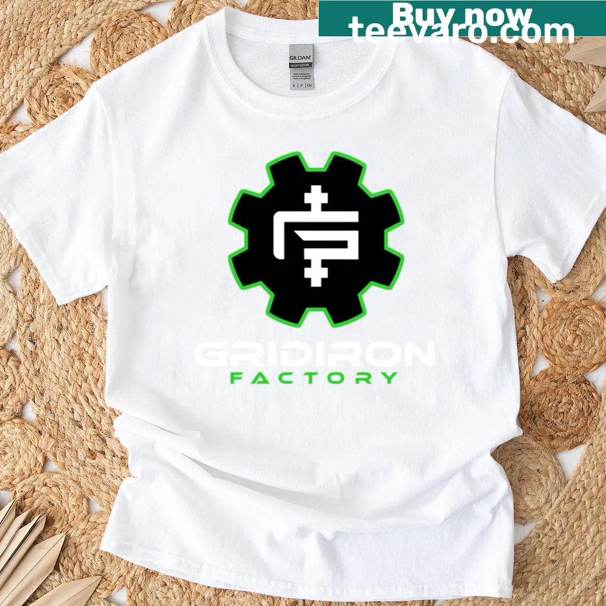 Bold Gridiron Factory graphic printed on a T-shirt — on a men's t-shirt