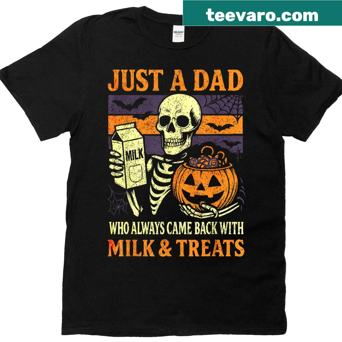 Funny Halloween T-shirt featuring a skeleton dad design. — on a men's t-shirt