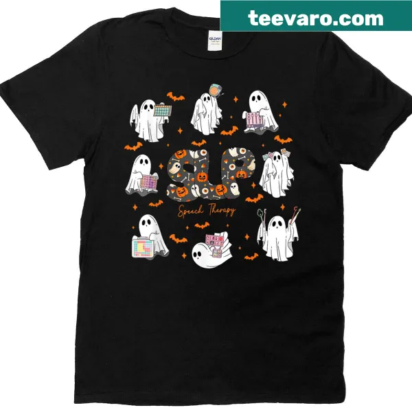 Halloween-themed t-shirt for speech therapists with ghost design