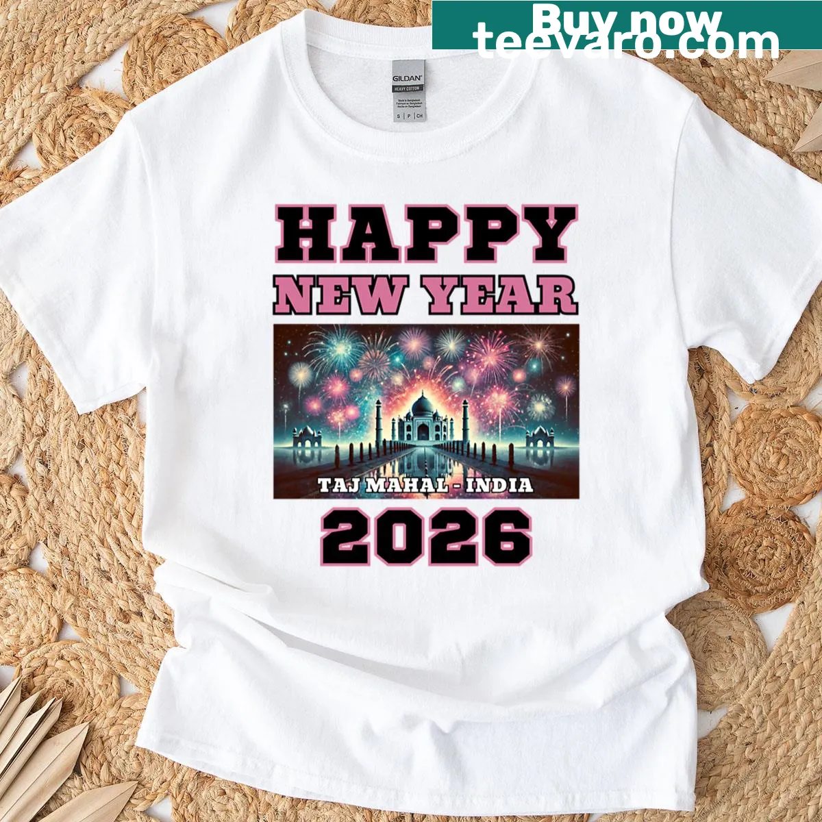 Illustration of the Taj Mahal for New Year 2026 — on a men's t-shirt