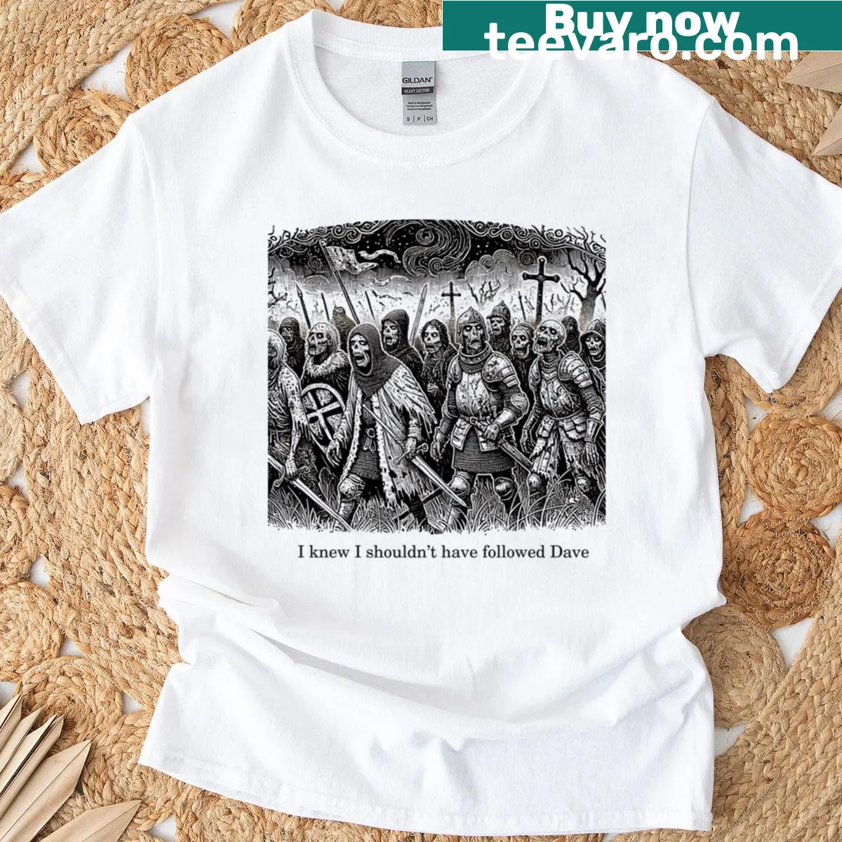 T-shirt with the text 'I Knew I Shouldn't Have Followed Dave' in a fun font — on a men's t-shirt