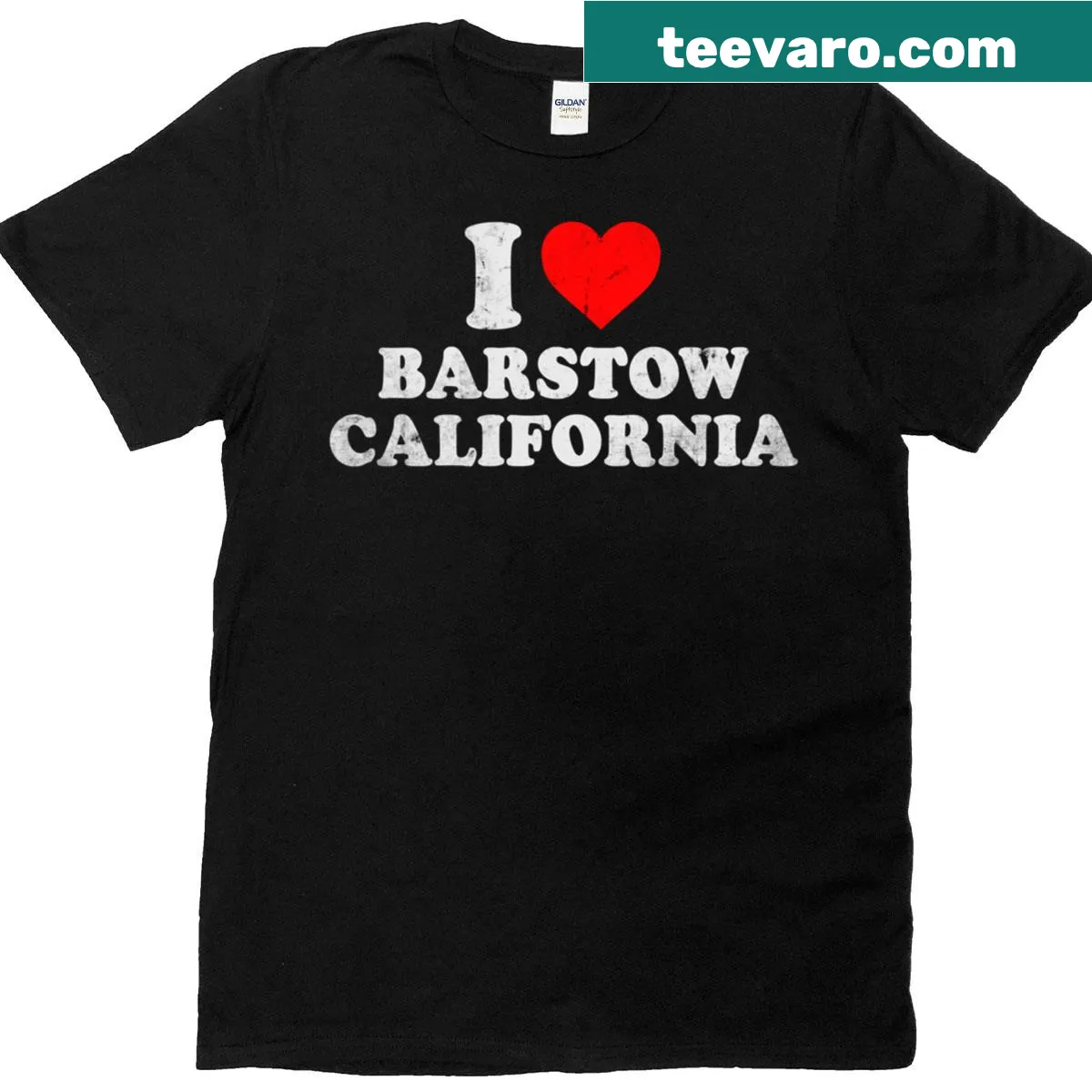 Distressed vintage graphic t-shirt with 'I Love Barstow Ca' text — on a men's t-shirt