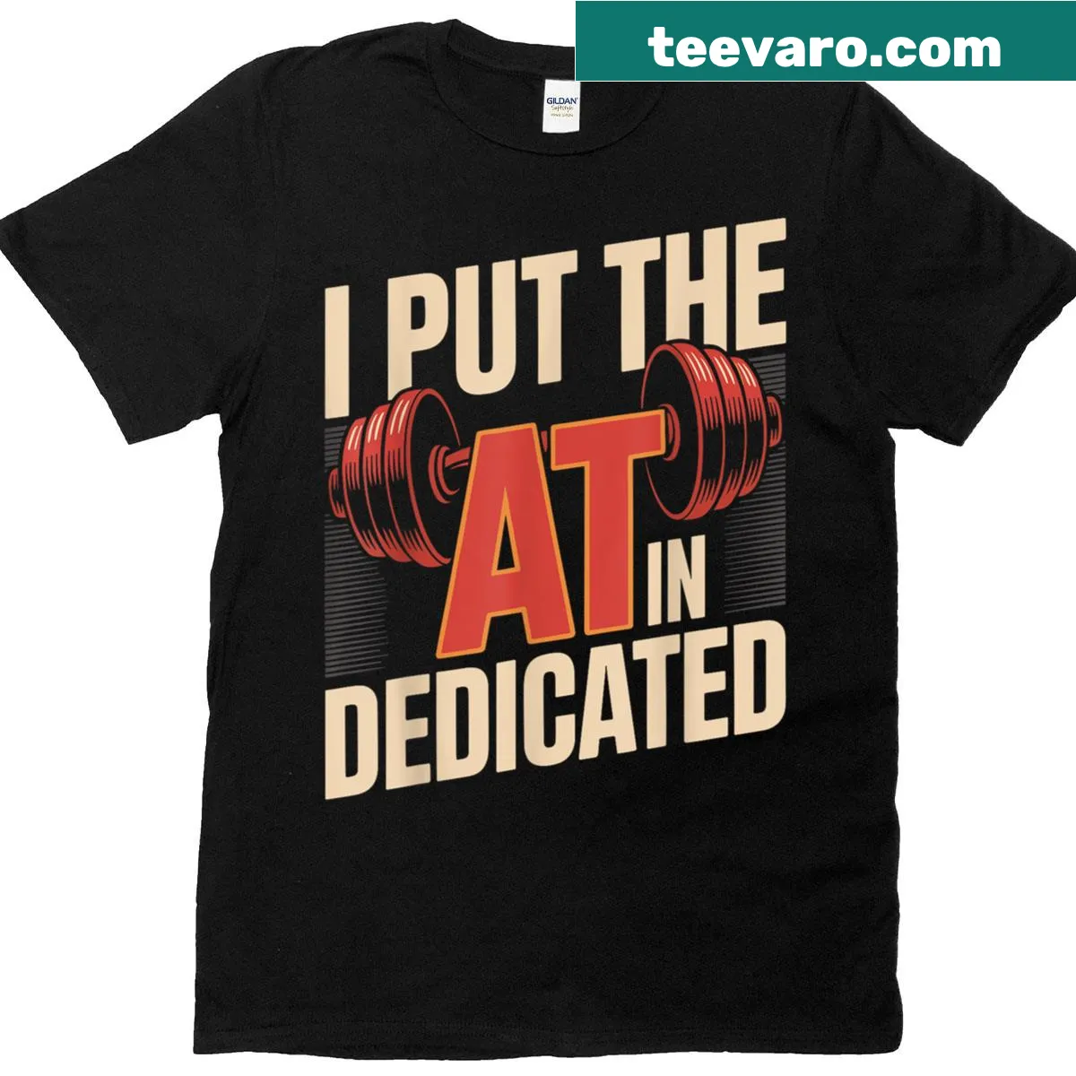Funny T-shirt with text 'I Put The At In Dedicated' for trainers — on a men's t-shirt