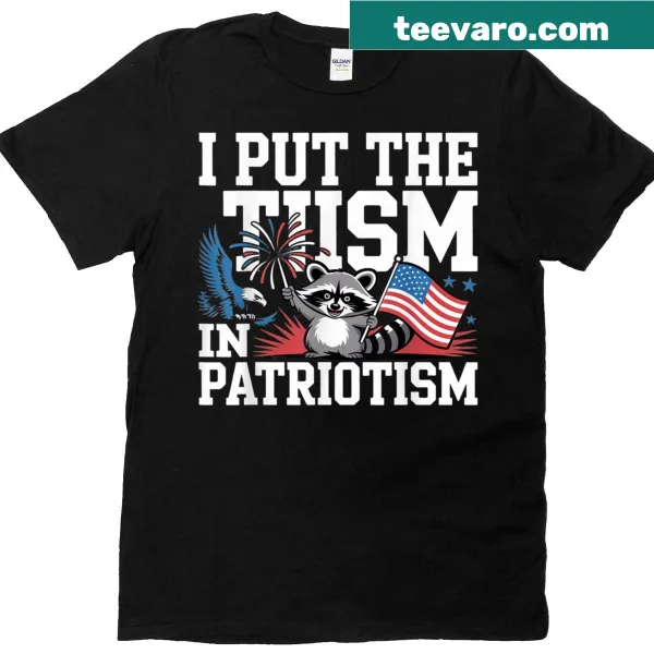 Athletic t-shirt with eagle, American flag, and 'I Put The Tism In Patriotism' text