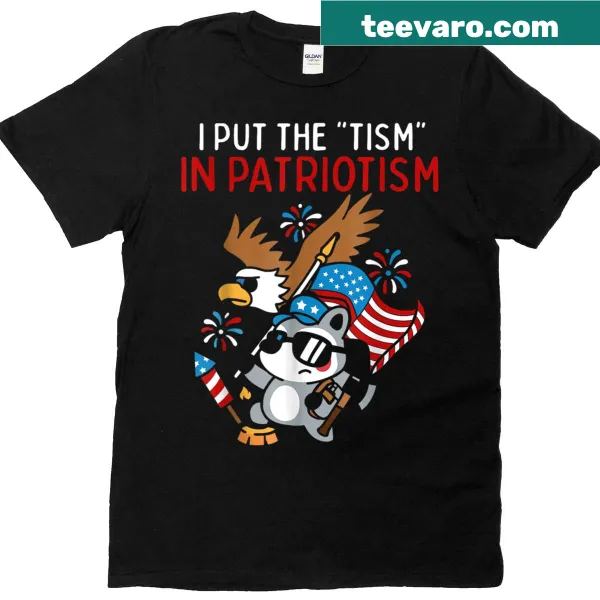 Athletic t-shirt with eagle graphic and 'I Put The Tism In Patriotism' text