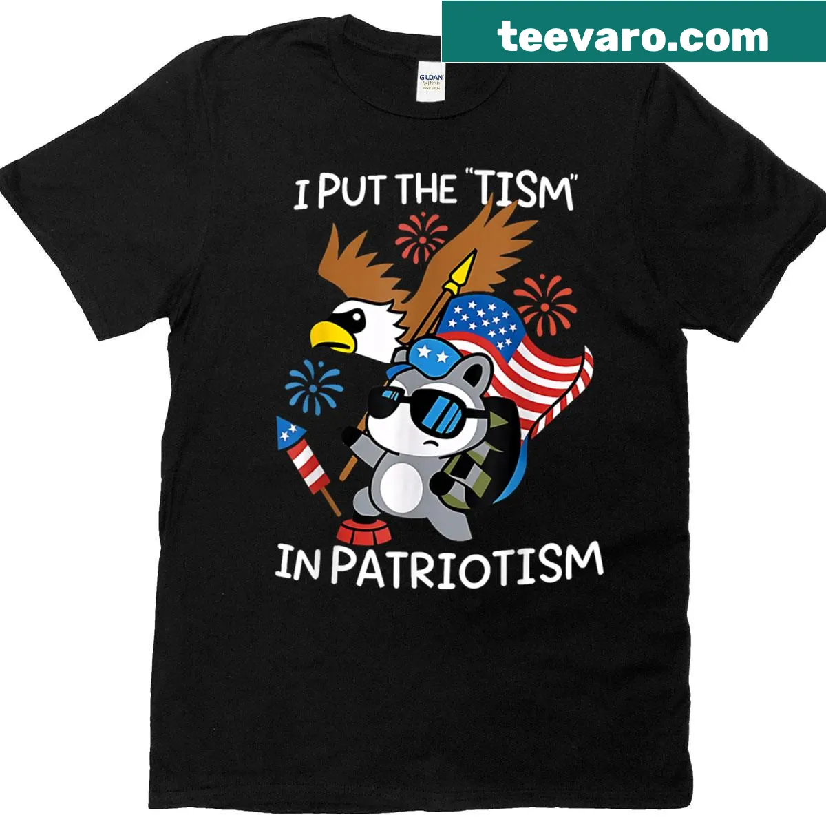 Funny t-shirt with an eagle and patriotic text design — on a men's t-shirt