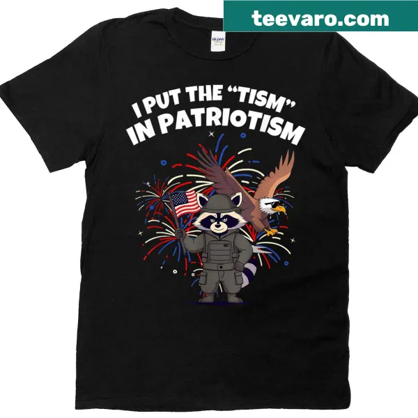 Patriotic shirt with raccoon and eagle illustration and humorous text