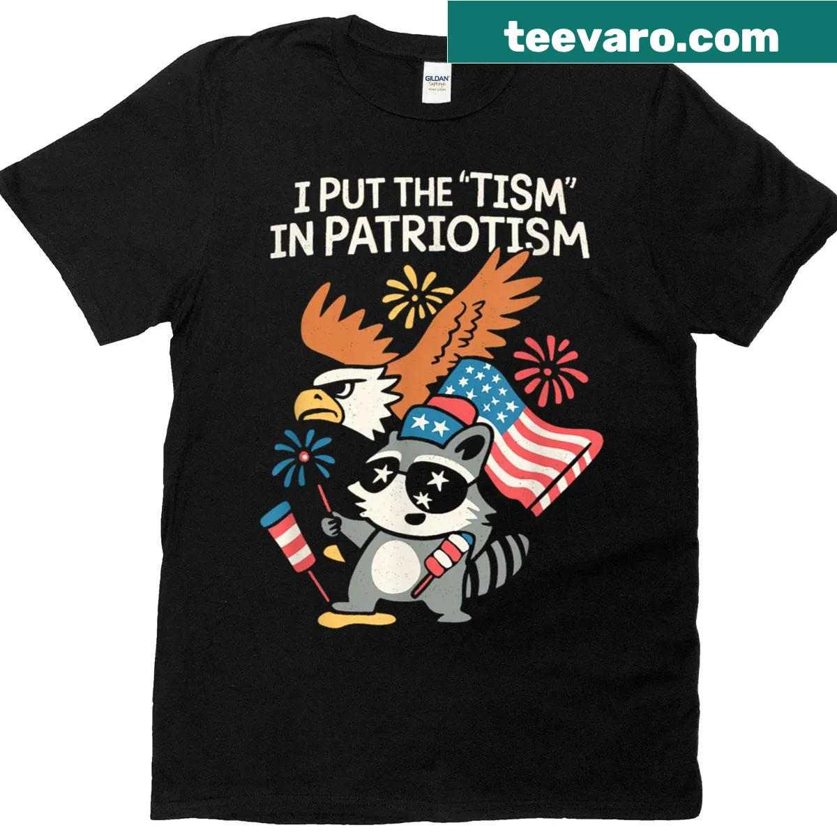 Retro eagle graphic with text 'I Put The Tism In Patriotism' — on a men's t-shirt