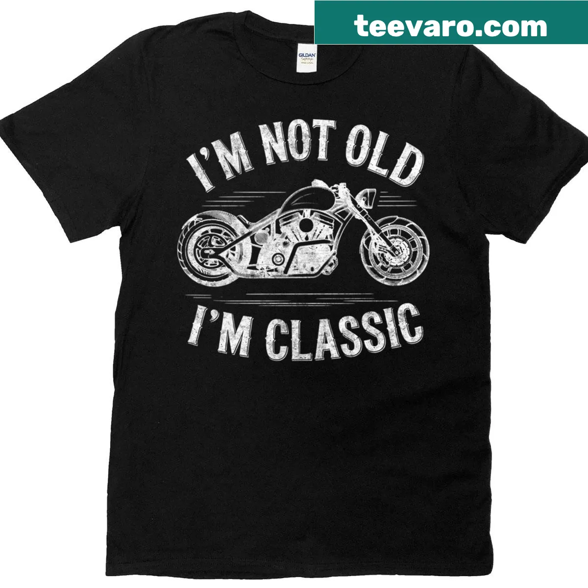 Vintage biker T-shirt for grandfathers featuring a riding design — on a men's t-shirt