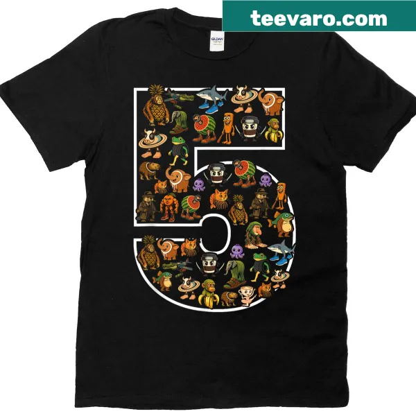 Funny meme graphic for kids turning 5 on a t-shirt
