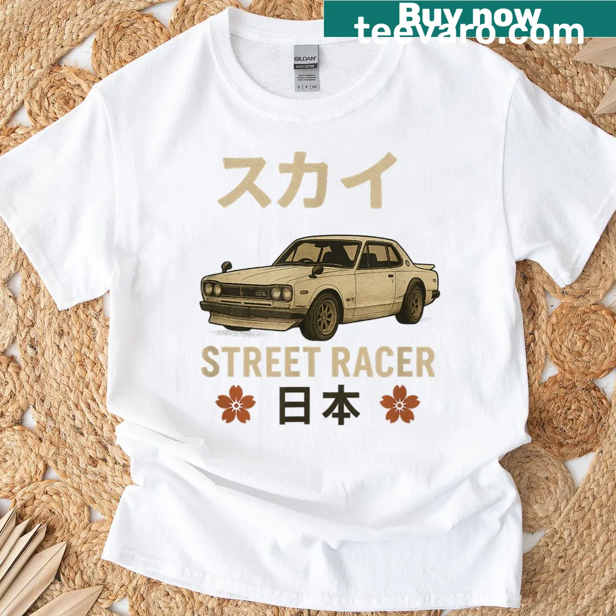 Bold vintage street racer graphic inspired by Japan on a T-shirt — on a men's t-shirt