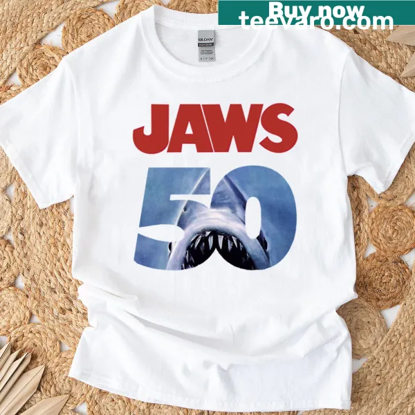 Retro Jaws movie cover graphic on vintage t-shirt