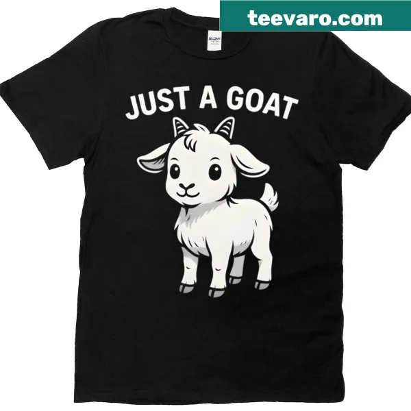 Minimalist design of a cute white goat on a black t-shirt